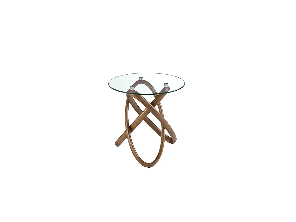 Table d'angle ronde en verre trempé et noyer 2126 ANGEL CERDA