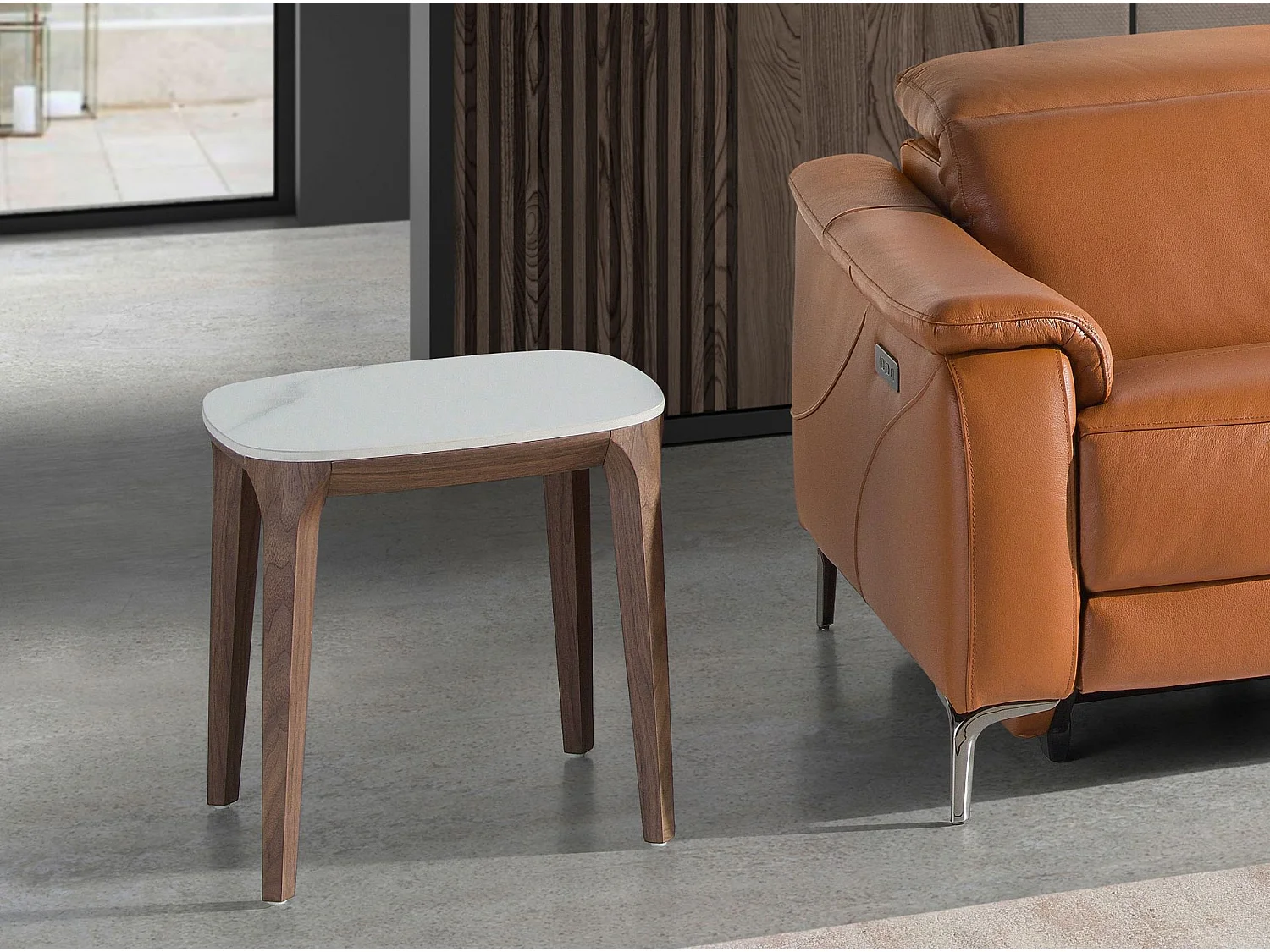 Table d'angle carrée en marbre porcelaine et noyer 2133 ANGEL CERDA