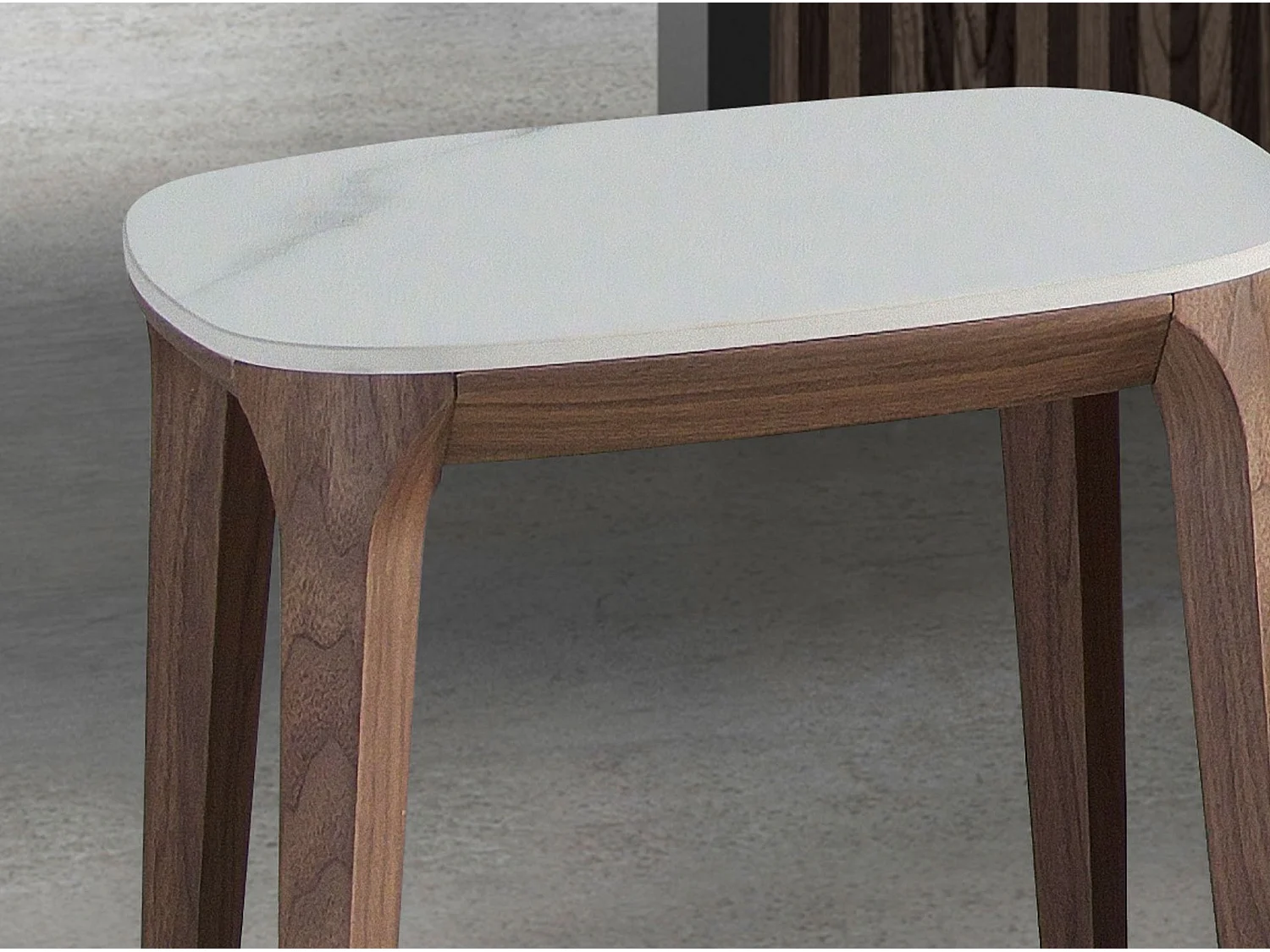 Table d'angle carrée en marbre porcelaine et noyer 2133 ANGEL CERDA