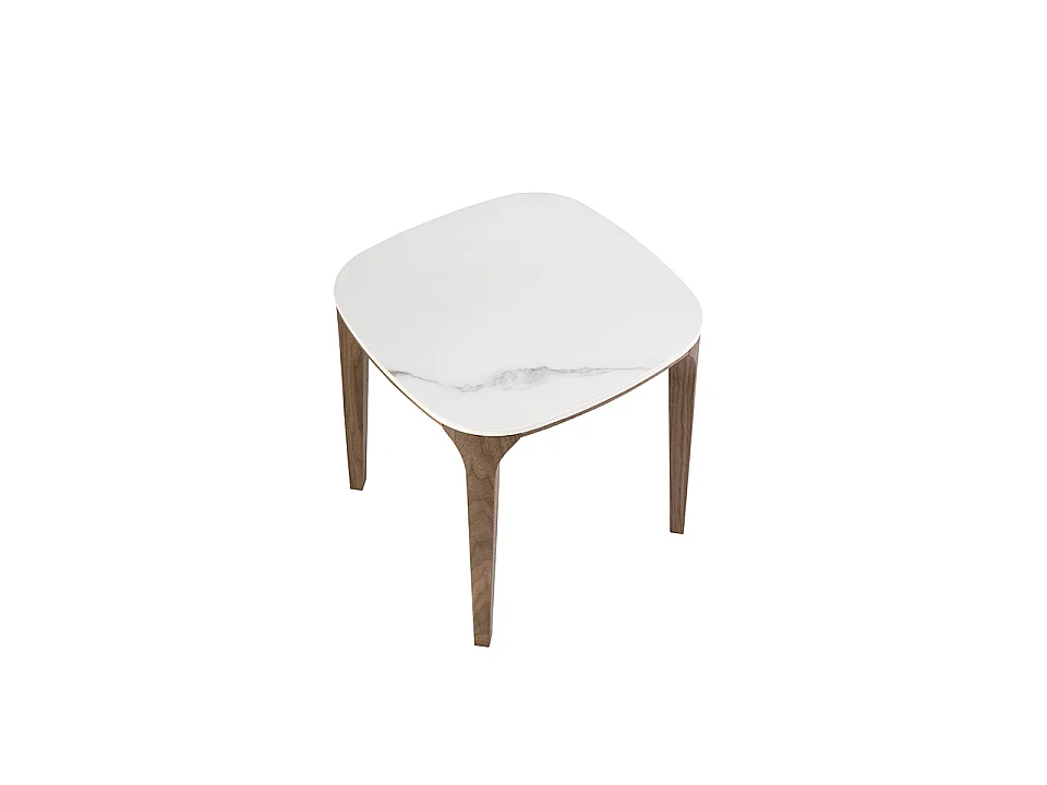 Table d'angle carrée en marbre porcelaine et noyer 2133 ANGEL CERDA