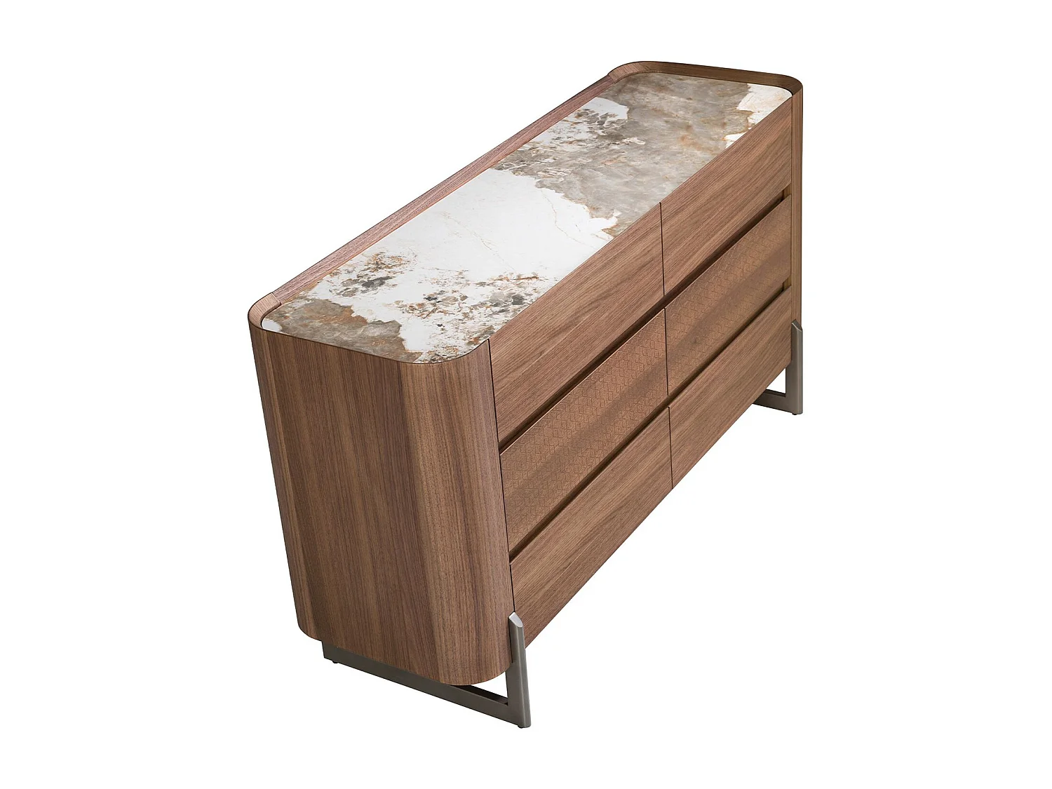 Cassettiera in noce e acciaio scuro metallizzato con piano in marmo porcellanato   7151 ANGEL CERDA