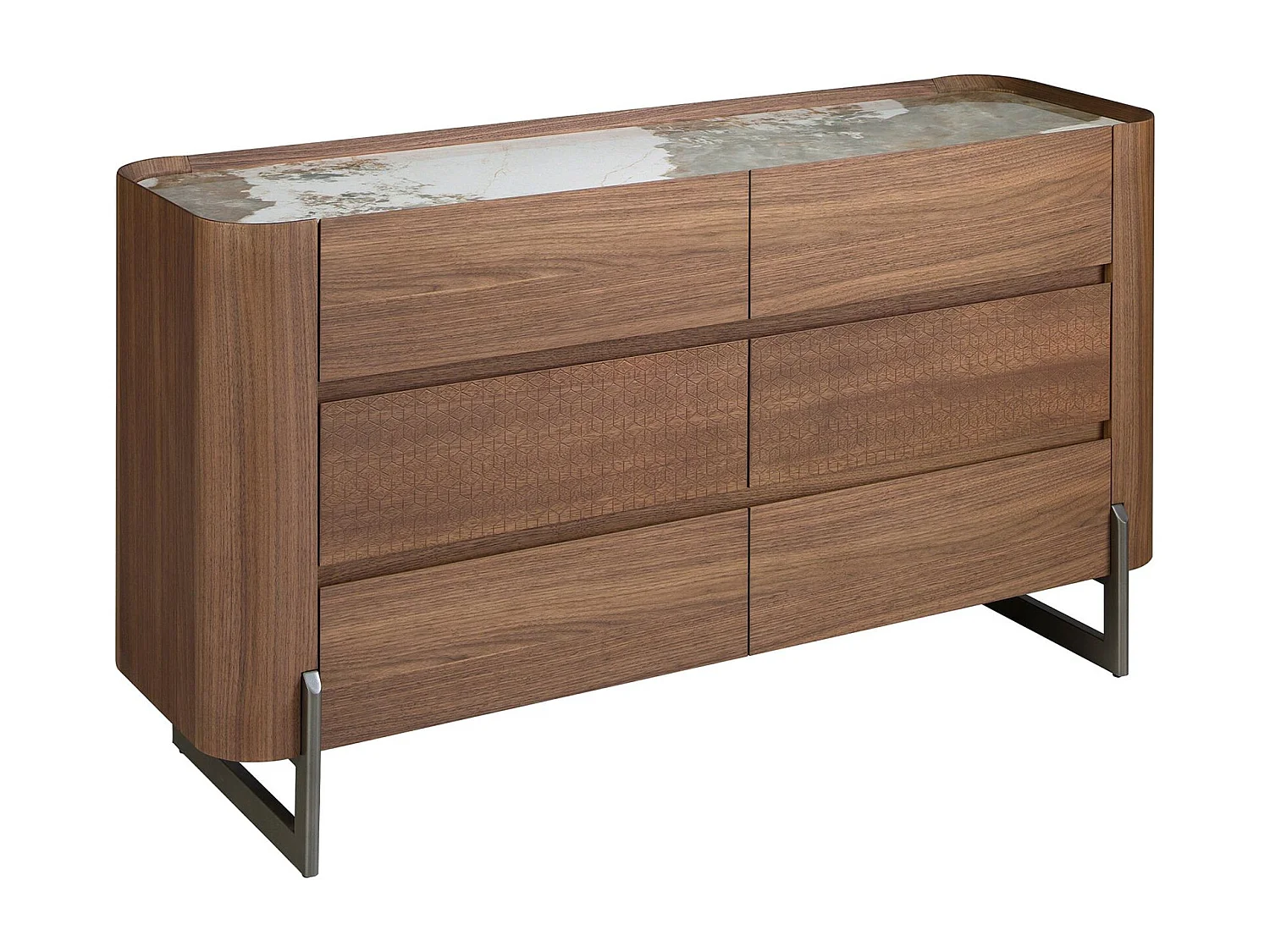 Commode en noyer et acier foncé métallisé avec plateau en marbre de porcelaine 7151 ANGEL CERDA