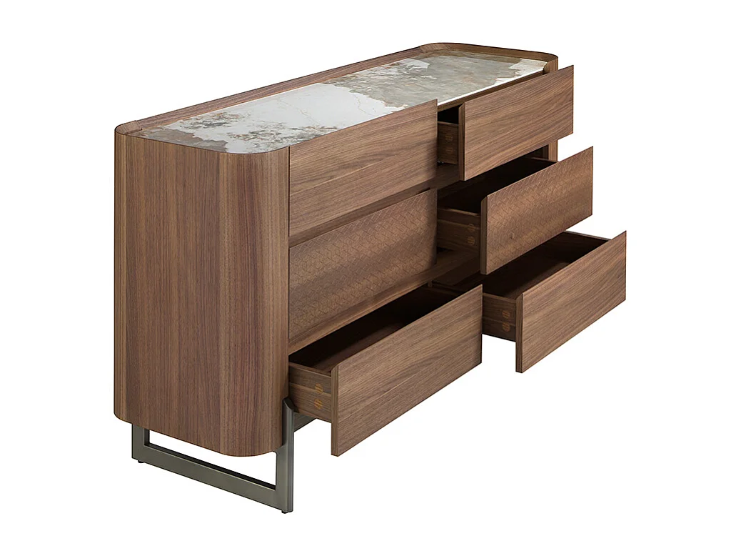 Commode en noyer et acier foncé métallisé avec plateau en marbre de porcelaine 7151 ANGEL CERDA