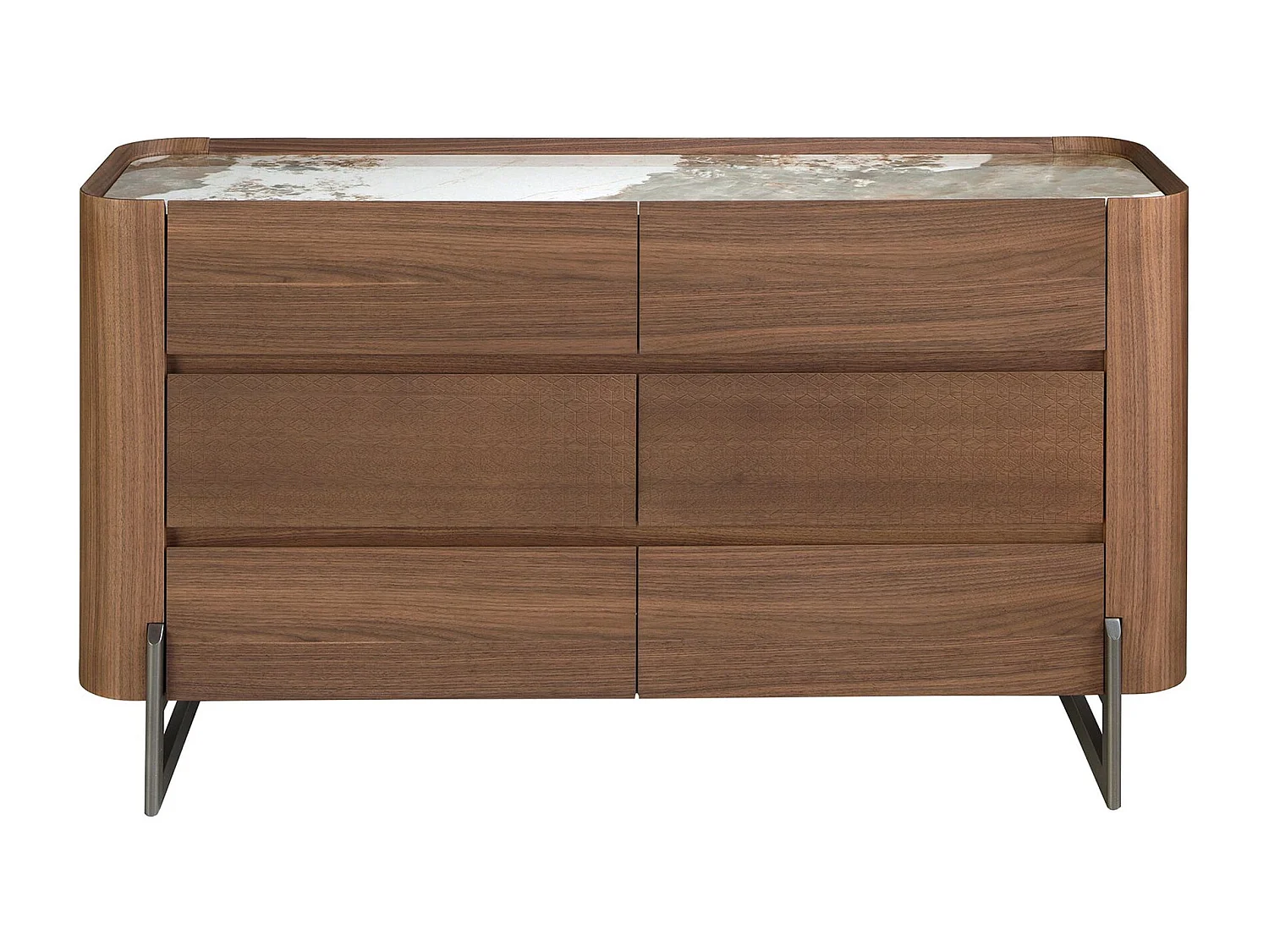 Kommode aus Nussbaum und dunklem Metallstahl mit Porzellanmarmorplatte 7151 ANGEL CERDA