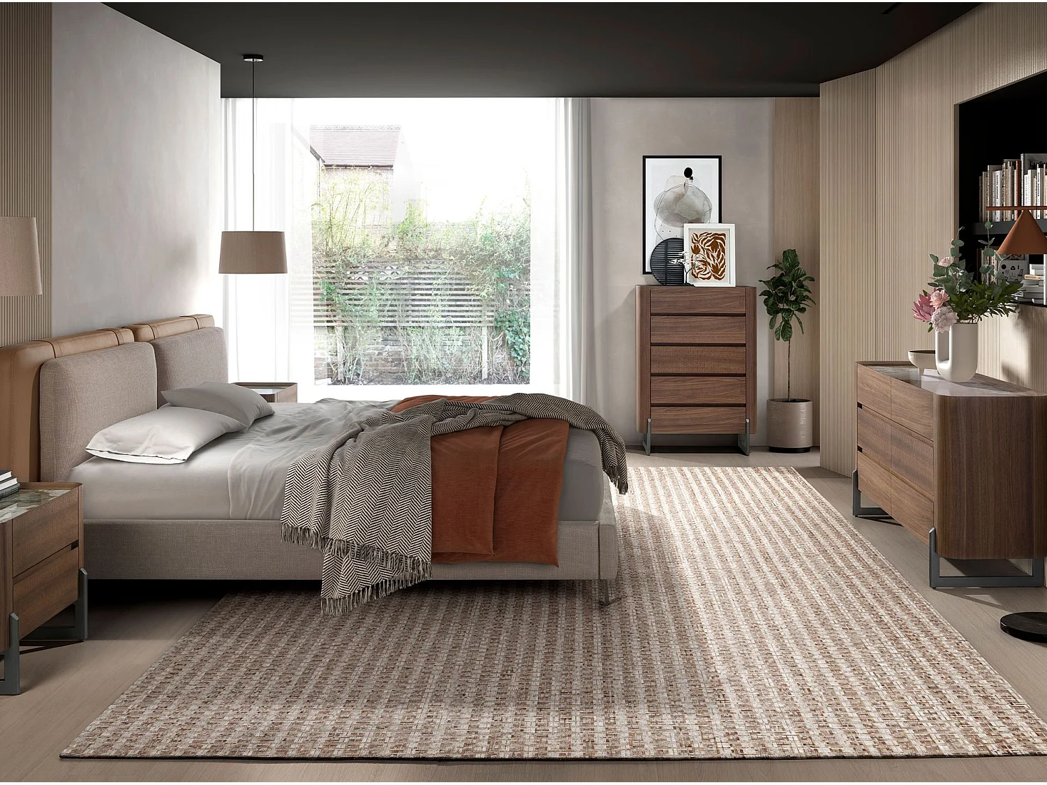 Kommode aus Nussbaum und dunklem Metallstahl mit Porzellanmarmorplatte 7151 ANGEL CERDA