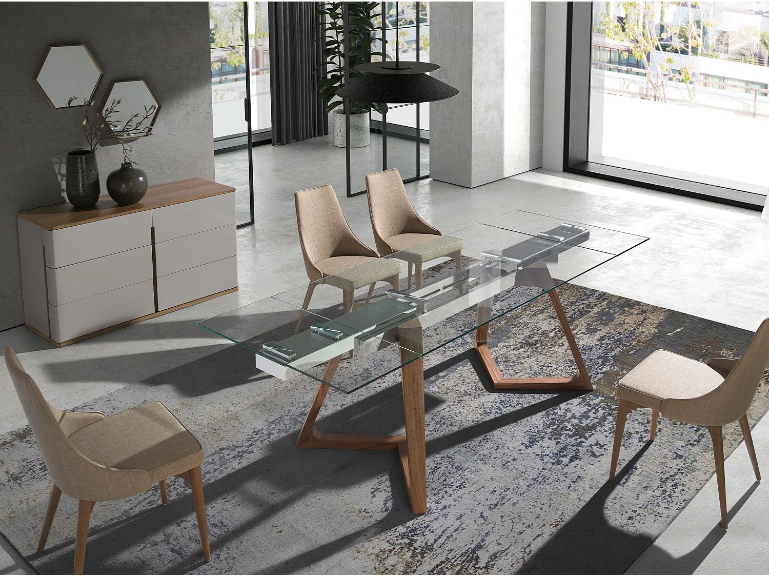 Kommode aus Nussbaum und dunklem Metallstahl mit Porzellanmarmorplatte 7151 ANGEL CERDA