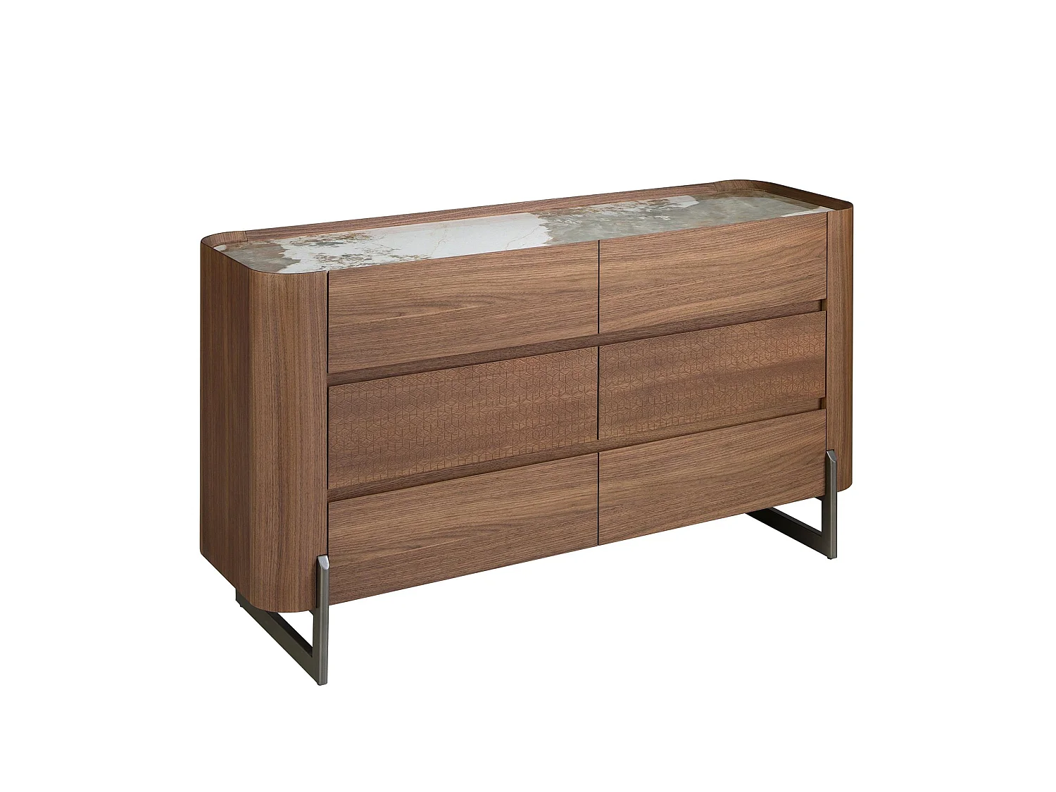 Chest of drawers walnut and metallic dark steel with porcelain marble top 7151 ANGEL CERDA