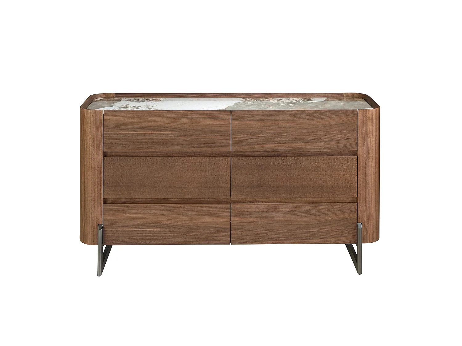 Chest of drawers walnut and metallic dark steel with porcelain marble top 7151 ANGEL CERDA