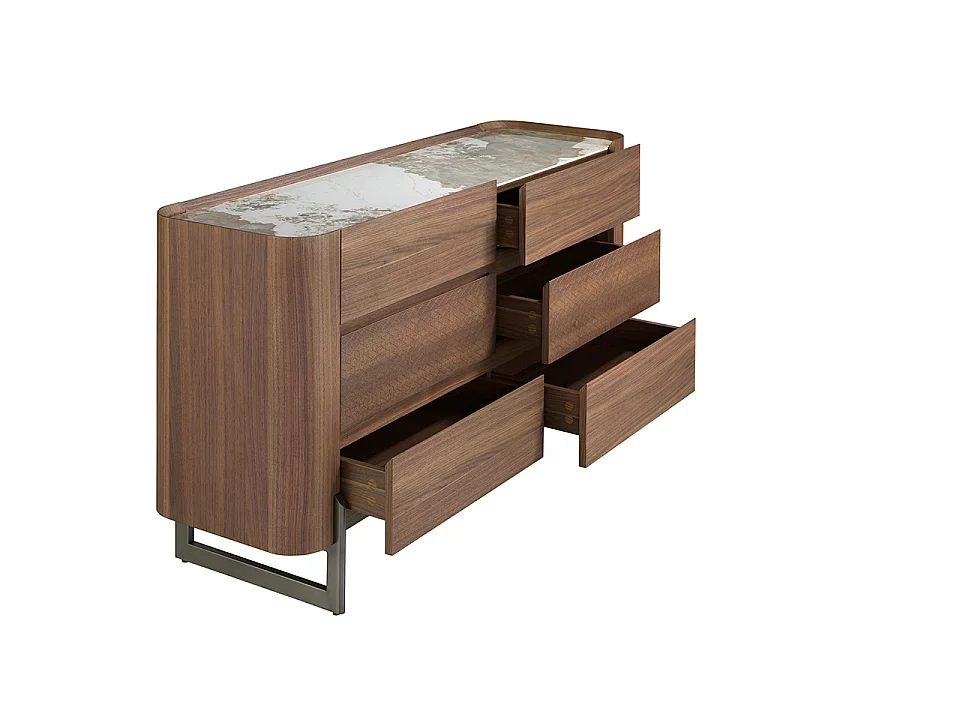 Chest of drawers walnut and metallic dark steel with porcelain marble top 7151 ANGEL CERDA