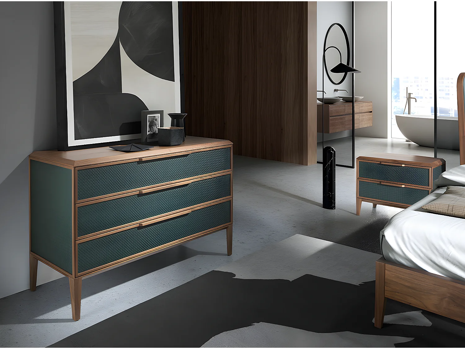 Kommode aus dunkelgrünem und nussbaumfarbenem PVC  7150 ANGEL CERDA