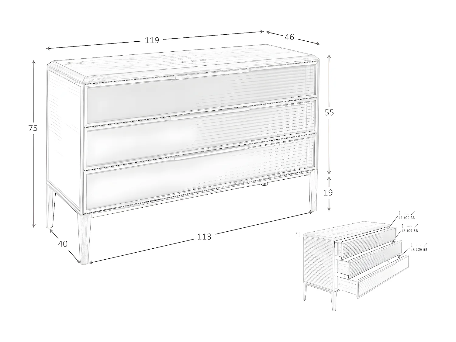 Kommode aus dunkelgrünem und nussbaumfarbenem PVC  7150 ANGEL CERDA
