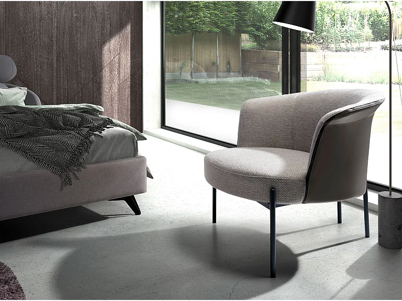 Sessel aus grauem Stoff und dunkelgrauem Kunstleder 5109 ANGEL CERDA