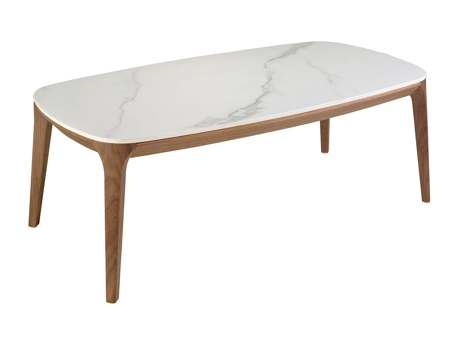 Porselein marmer en walnoot ovale barrel salontafel 2132 ANGEL CERDA