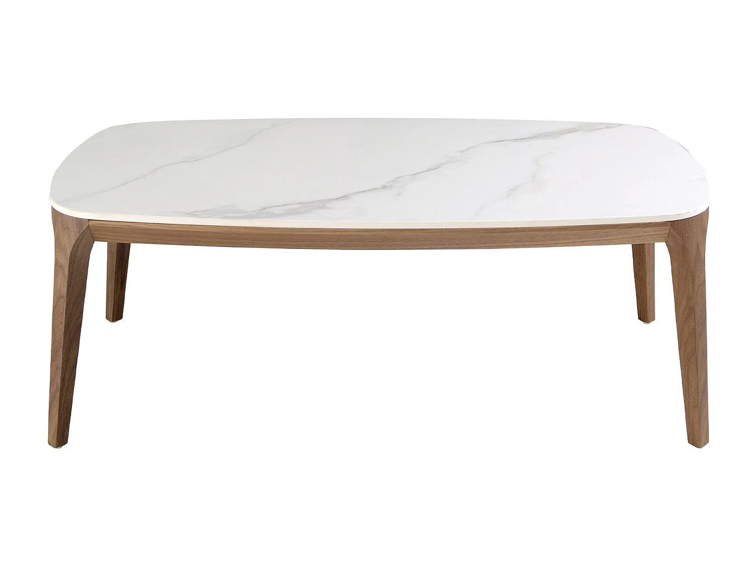 Porselein marmer en walnoot ovale barrel salontafel 2132 ANGEL CERDA