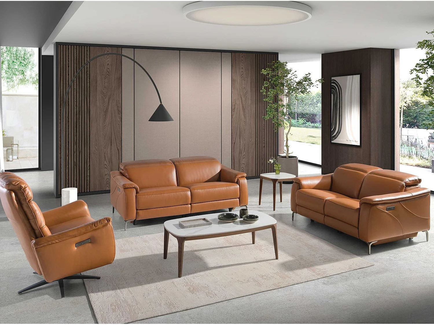 Porselein marmer en walnoot ovale barrel salontafel 2132 ANGEL CERDA