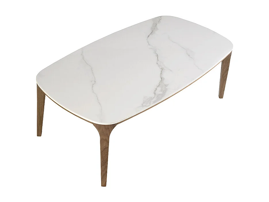 Porselein marmer en walnoot ovale barrel salontafel 2132 ANGEL CERDA