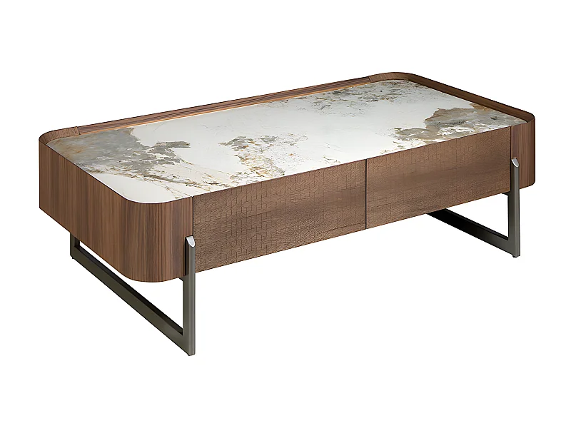 Tavolino rettangolare in marmo porcellanato, noce e acciaio metallizzato scuro   2131 ANGEL CERDA