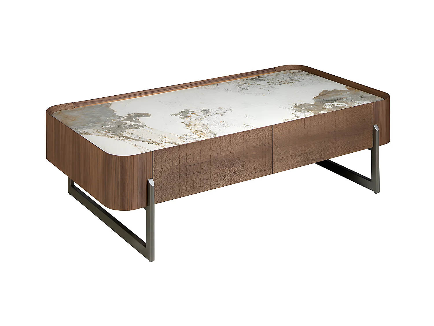 Table basse rectangulaire en marbre de porcelaine, noyer et acier métallique foncé 2131 ANGEL CERDA