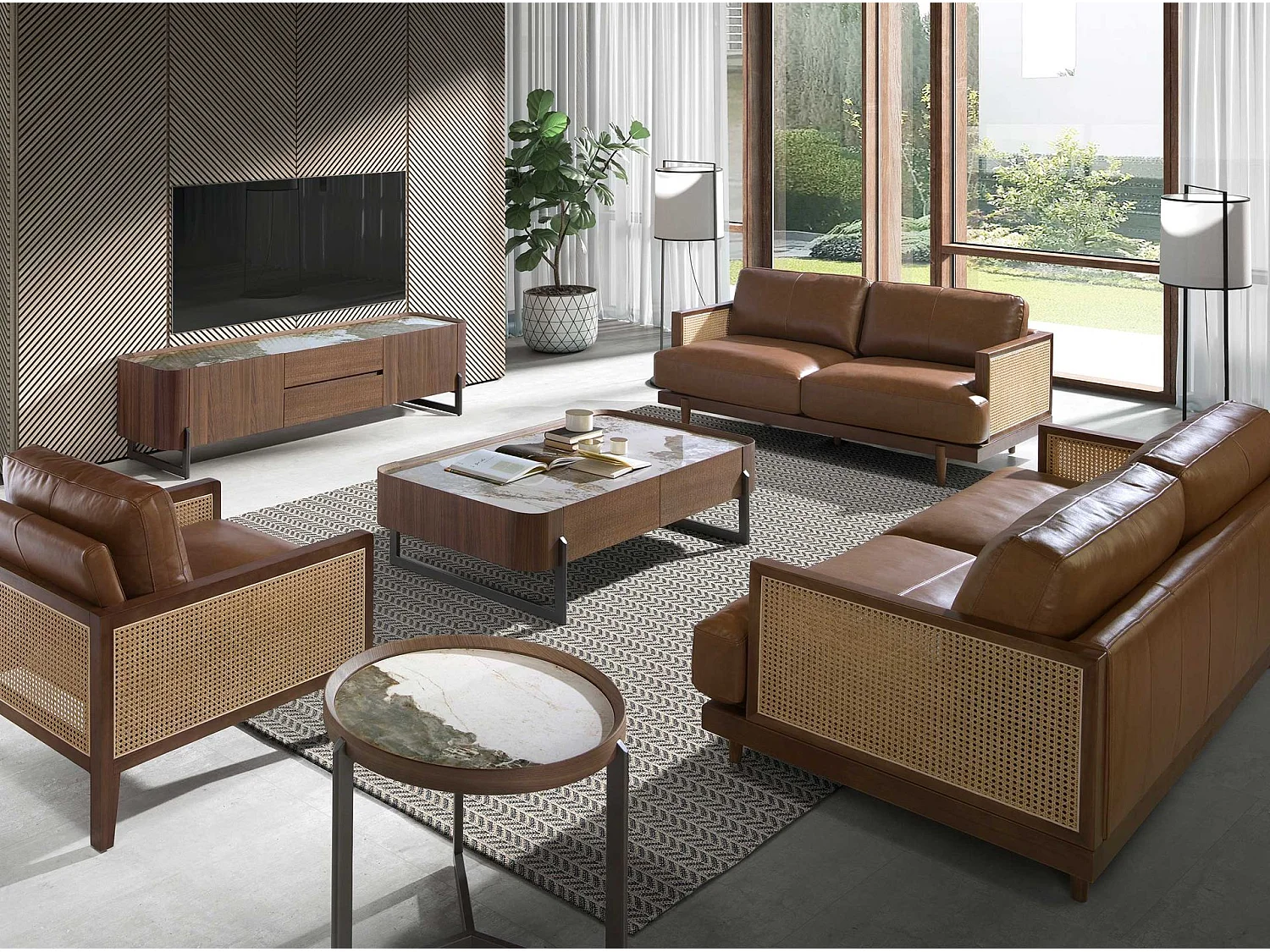 Tavolino rettangolare in marmo porcellanato, noce e acciaio metallizzato scuro 2131 ANGEL CERDA