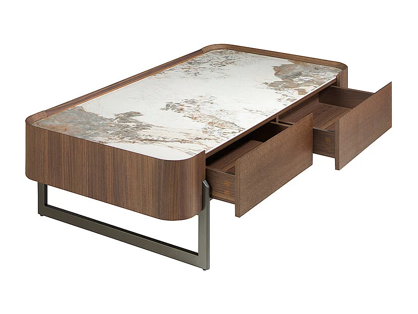 Tavolino rettangolare in marmo porcellanato, noce e acciaio metallizzato scuro 2131 ANGEL CERDA