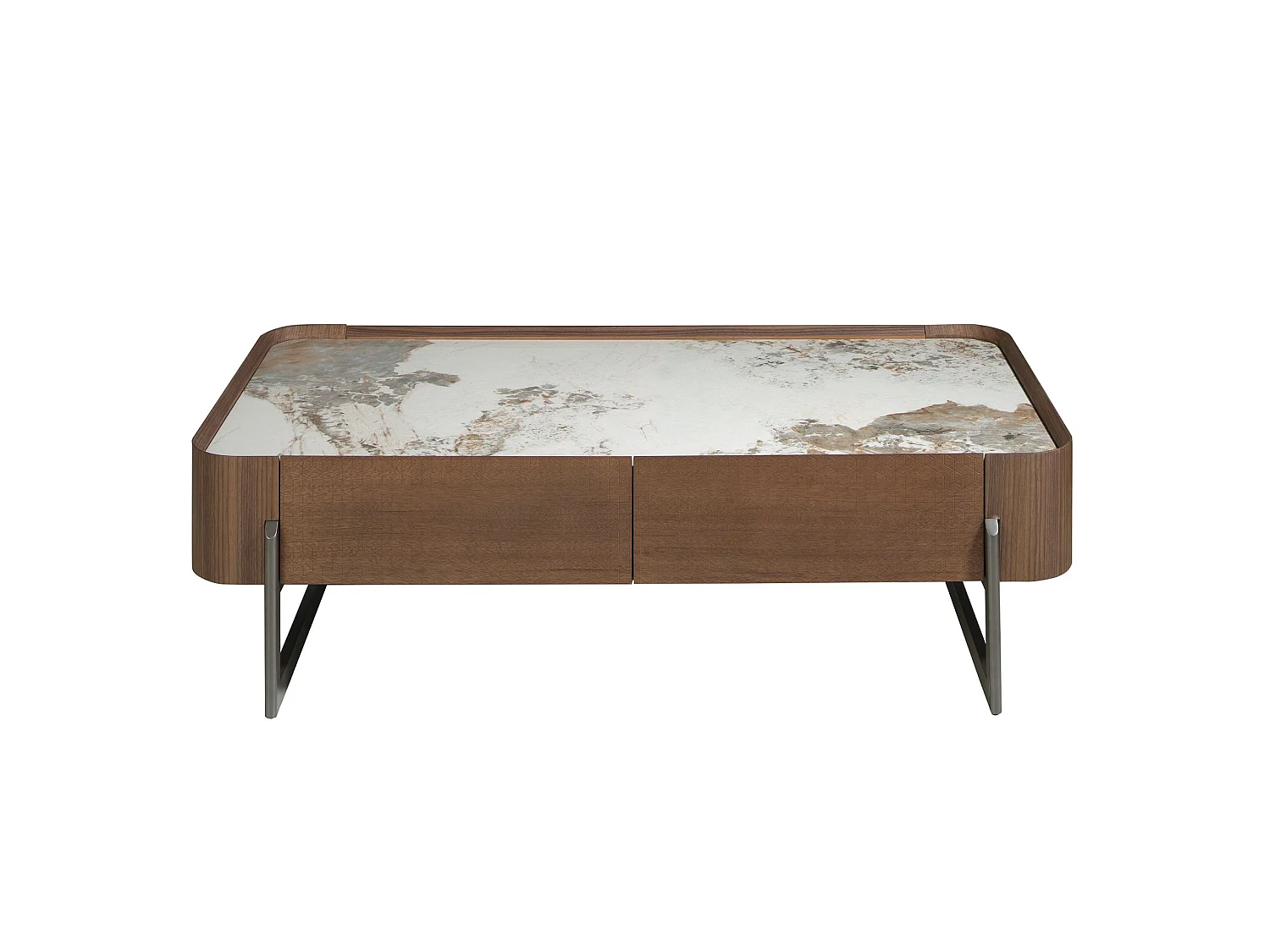 Rectangular coffee table in porcelain marble, walnut and dark metallic steel 2131 ANGEL CERDA