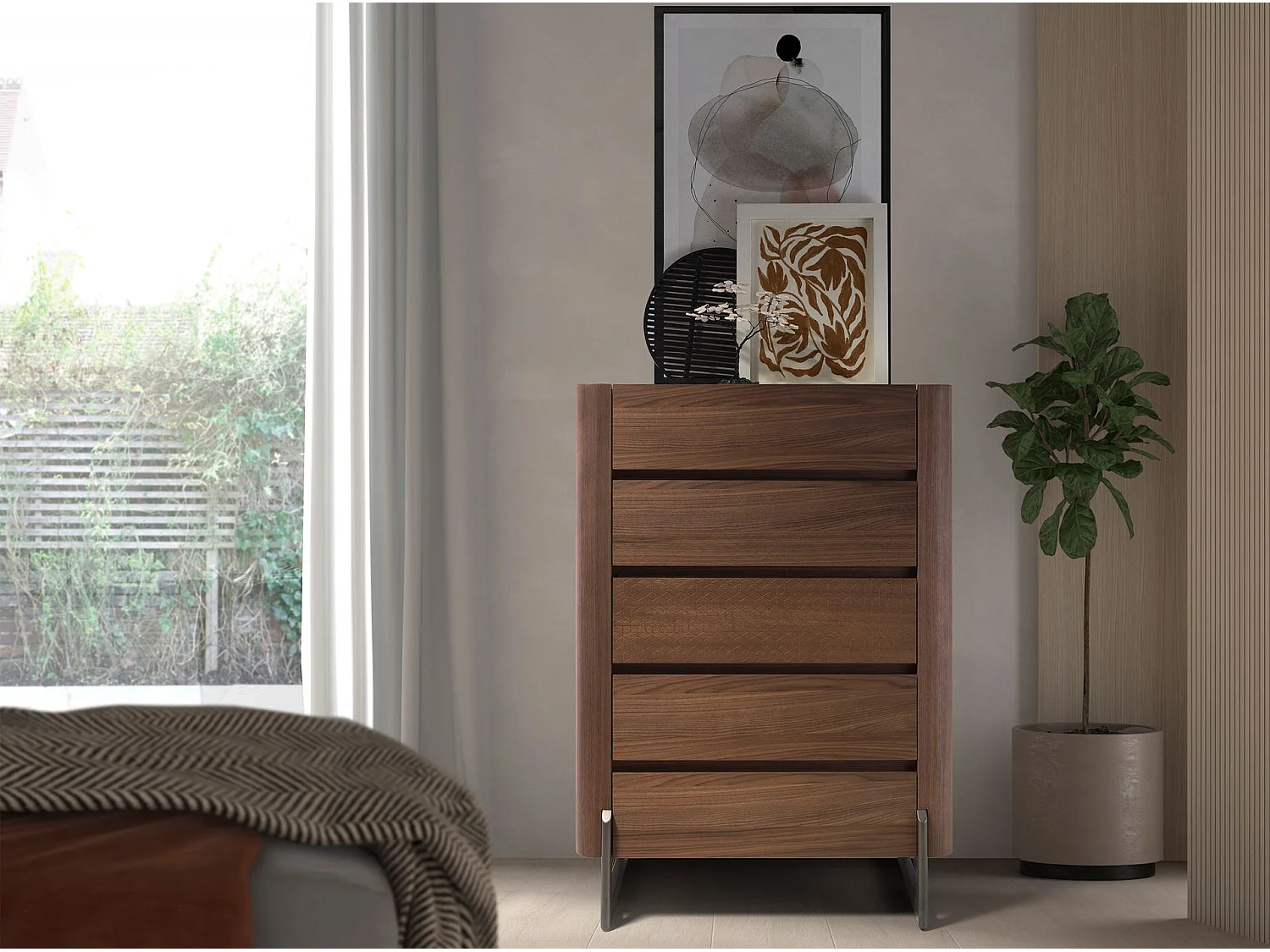 Chiffoniera in noce e acciaio scuro metallizzato con piano in marmo porcellanato 7153 ANGEL CERDA