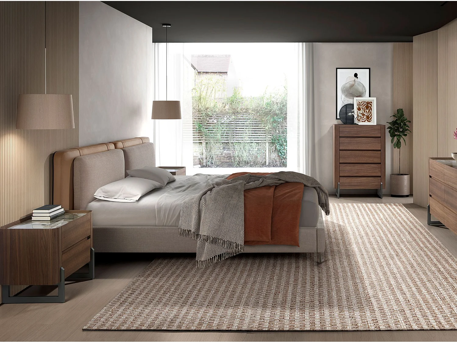 Chiffoniera in noce e acciaio scuro metallizzato con piano in marmo porcellanato 7153 ANGEL CERDA