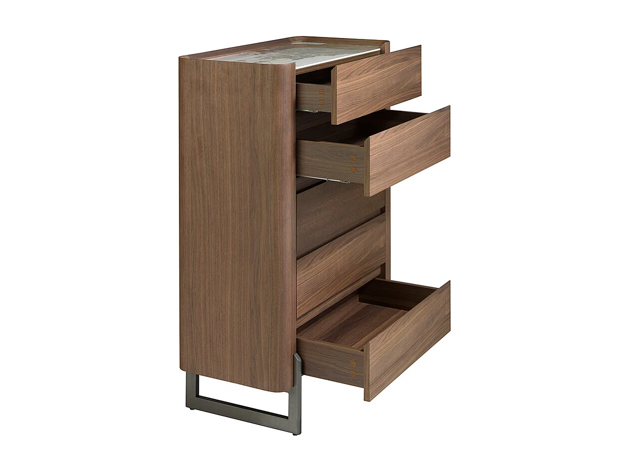 Chiffoniera in noce e acciaio scuro metallizzato con piano in marmo porcellanato 7153 ANGEL CERDA