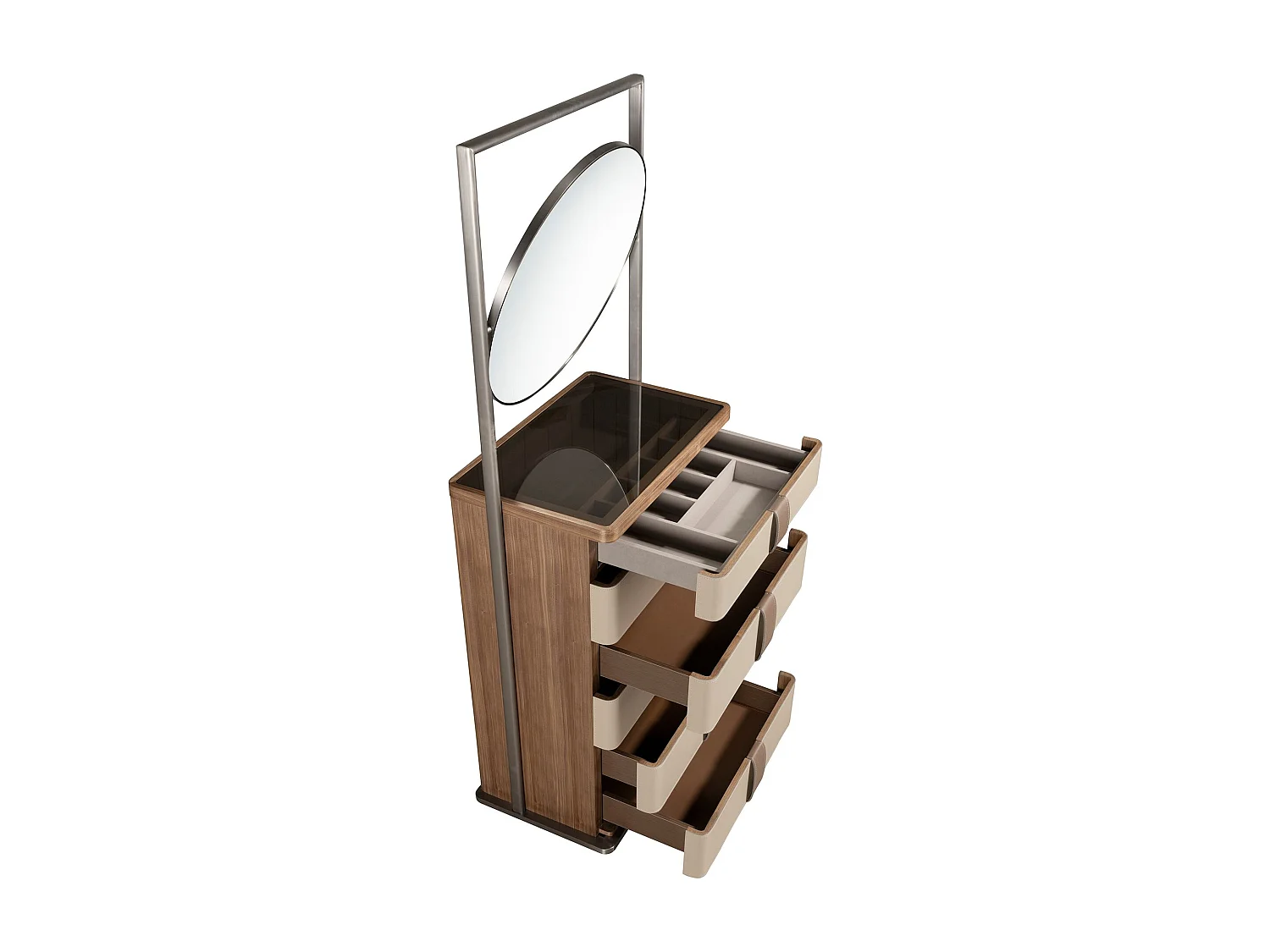 Chiffoniera in noce e acciaio scuro metallizzato con piano in marmo porcellanato 7153 ANGEL CERDA