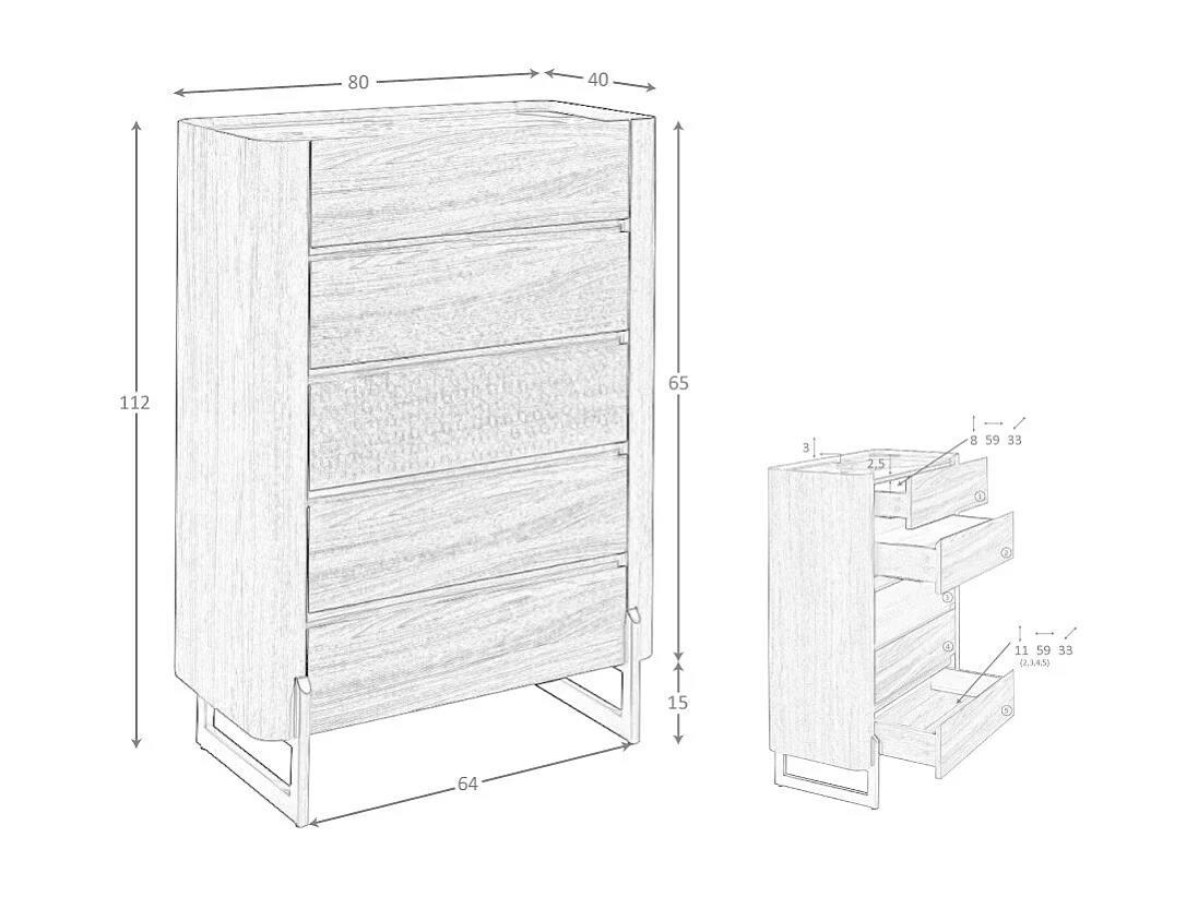 Chiffoniera in noce e acciaio scuro metallizzato con piano in marmo porcellanato 7153 ANGEL CERDA