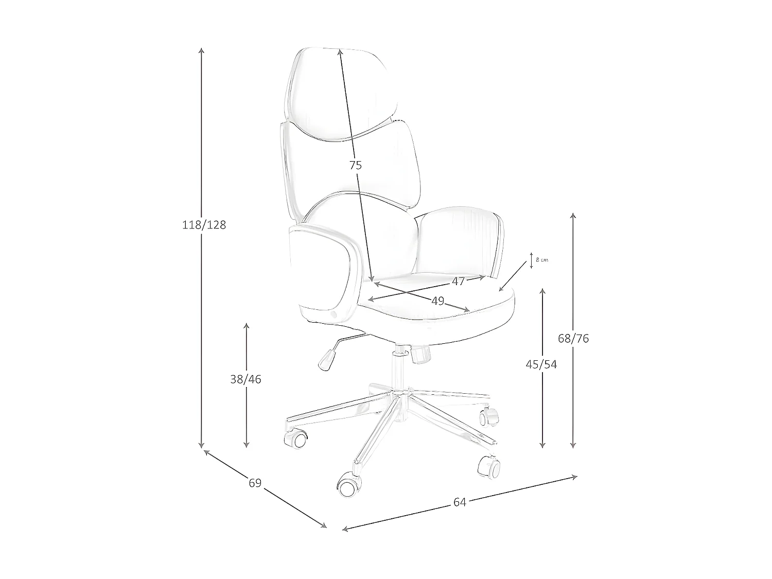 Bureaustoel lichtgrijze stof en glanzend wit pvc 4142 ANGEL CERDA
