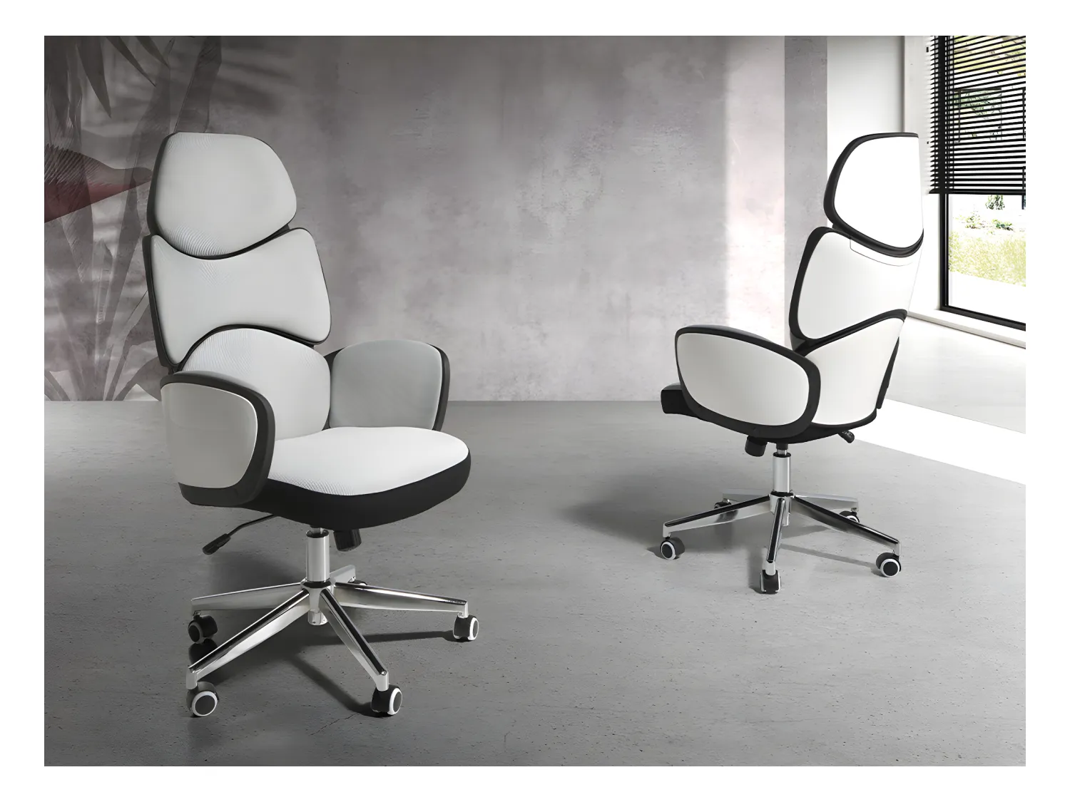 Siège de bureau pivotant tissu gris clair et pvc blanc brillant 4142 ANGEL CERDA