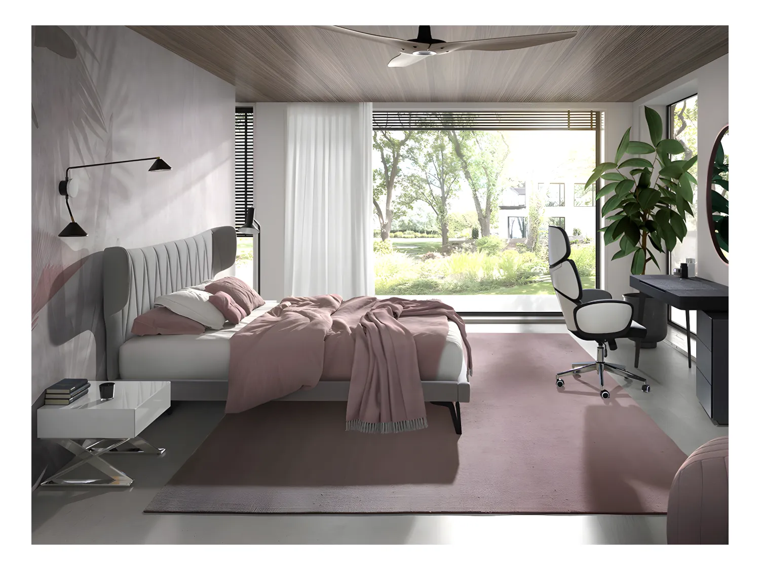 Siège de bureau pivotant tissu gris clair et pvc blanc brillant 4142 ANGEL CERDA