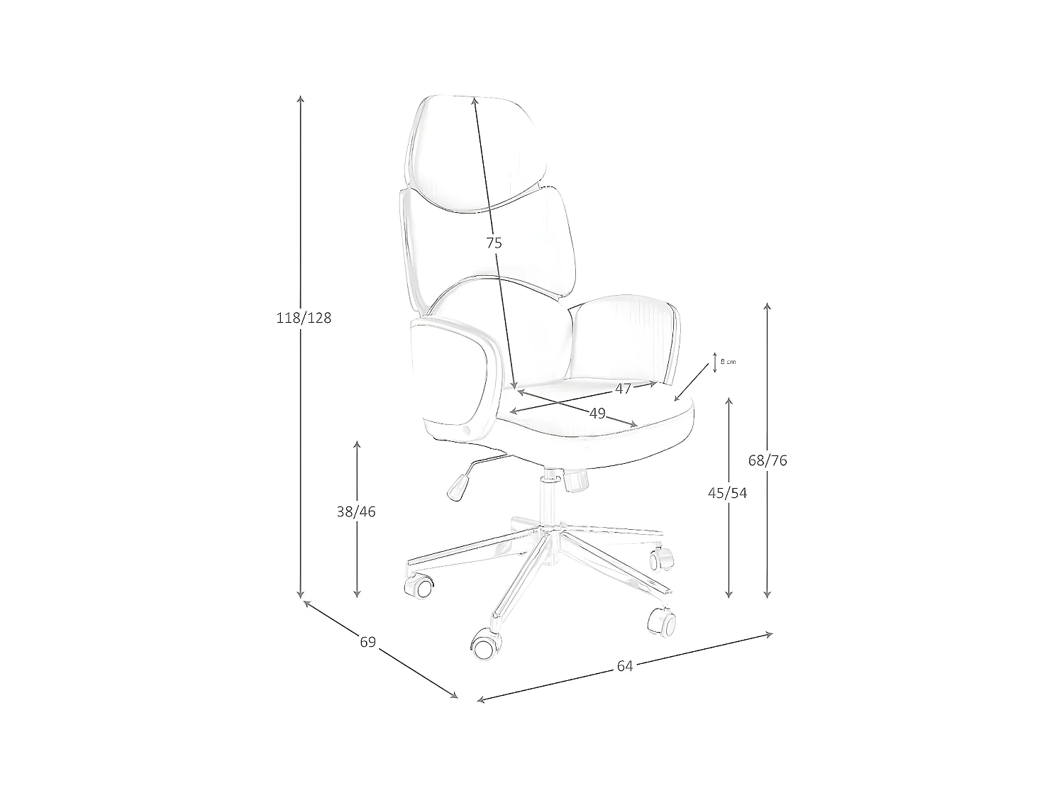 Siège de bureau pivotant tissu gris clair et pvc blanc brillant 4142 ANGEL CERDA