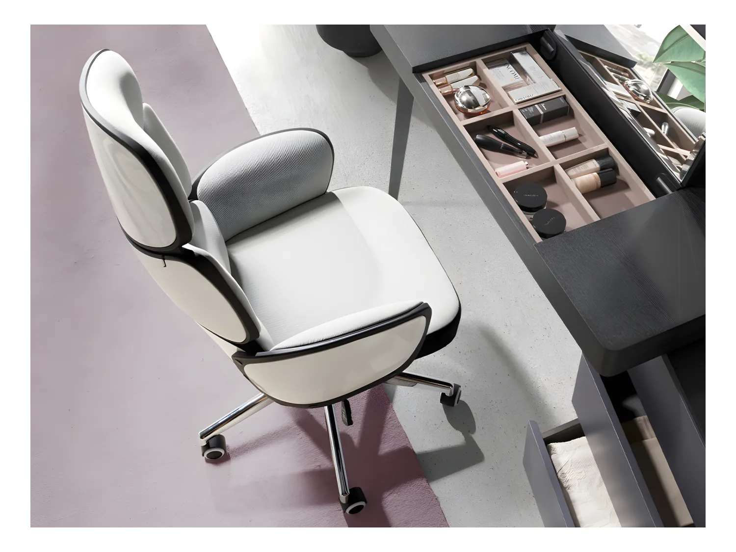 Siège de bureau pivotant tissu gris clair et pvc blanc brillant 4142 ANGEL CERDA