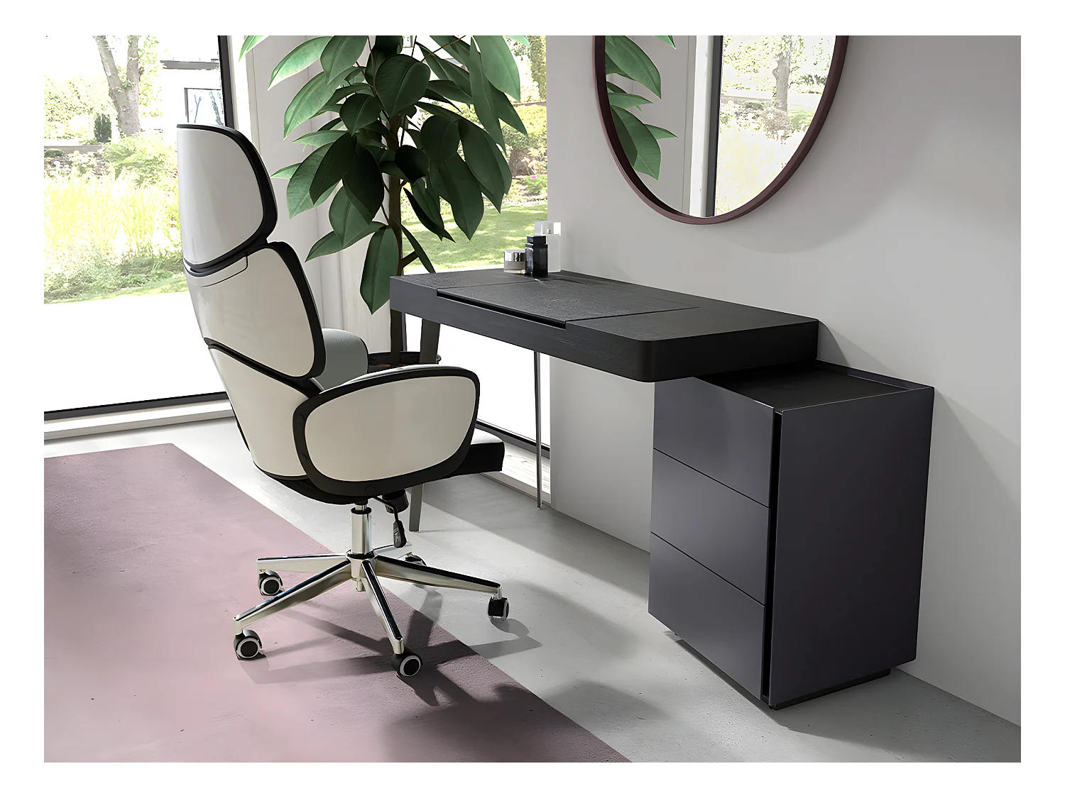 Siège de bureau pivotant tissu gris clair et pvc blanc brillant 4142 ANGEL CERDA