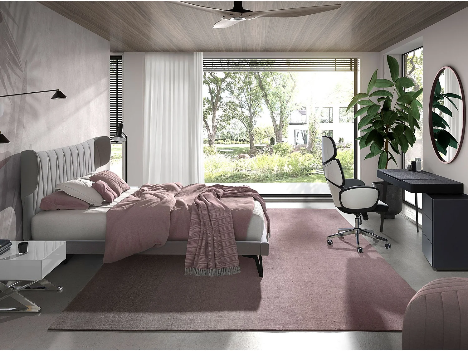 Fauteuil de bureau pivotant tissu gris clair et pvc blanc brillant 4142 ANGEL CERDA