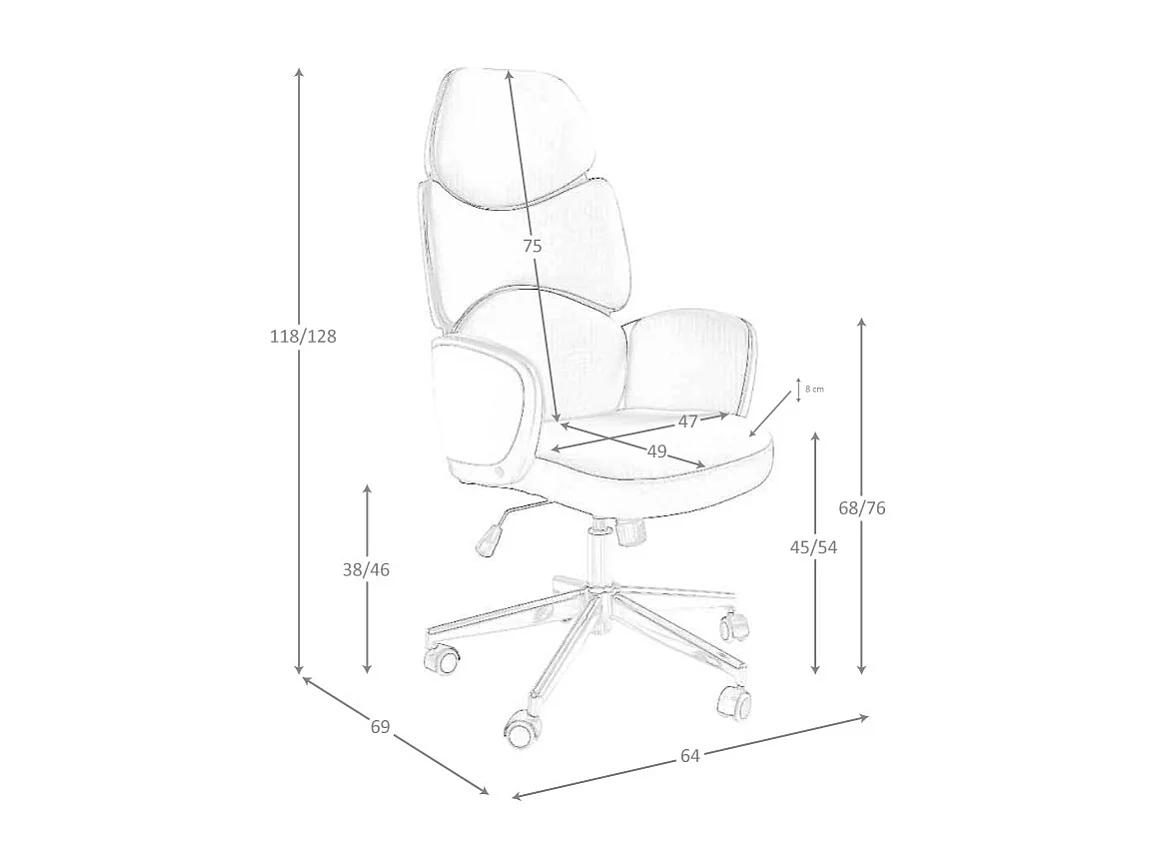 Fauteuil de bureau pivotant tissu gris clair et pvc blanc brillant 4142 ANGEL CERDA