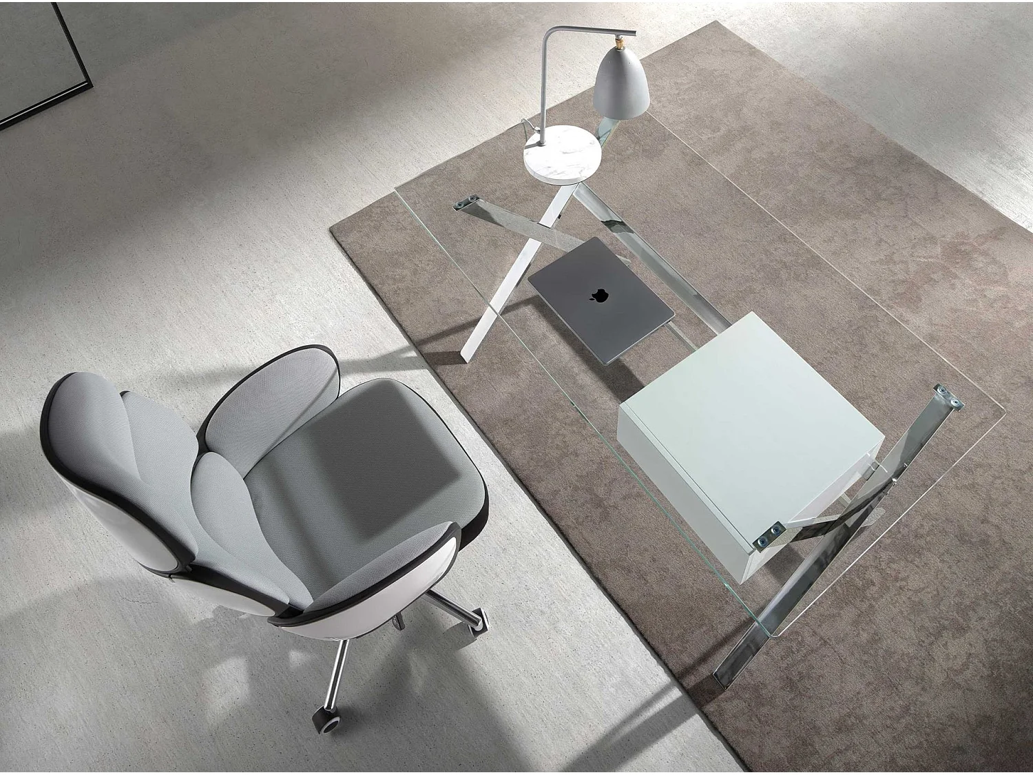 Fauteuil de bureau pivotant tissu gris clair et pvc blanc brillant 4142 ANGEL CERDA