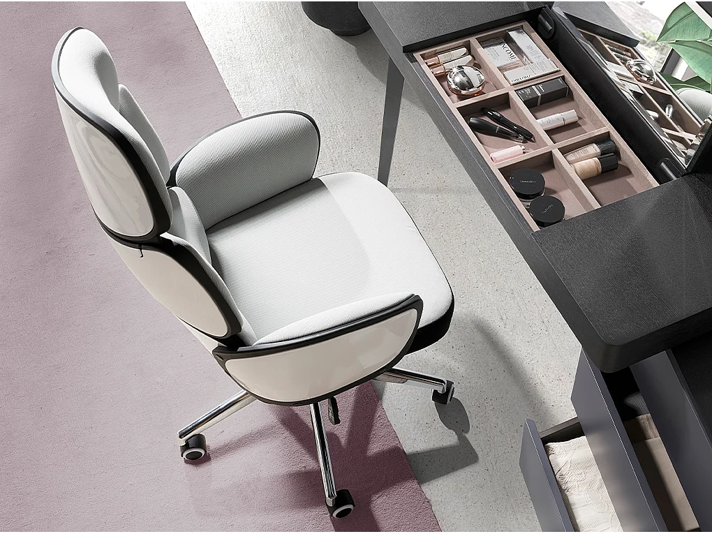 Fauteuil de bureau pivotant tissu gris clair et pvc blanc brillant 4142 ANGEL CERDA