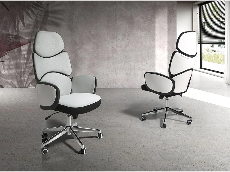 Bürodrehstuhl aus hellgrauem Stoff und glänzend weißem PVC 4142 ANGEL CERDA