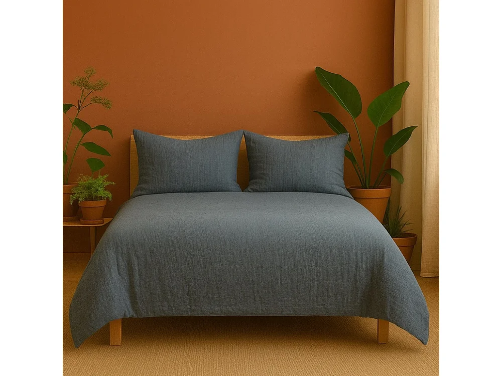 Bettwäsche aus grauer Baumwollgaze 240x260cm Oeko-tex - Bequem und Langlebig