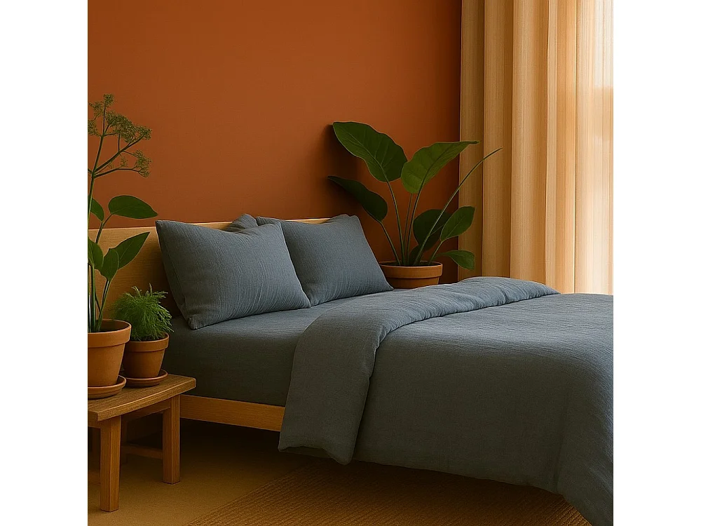 Bettwäsche aus grauer Baumwollgaze 240x260cm Oeko-tex - Bequem und Langlebig