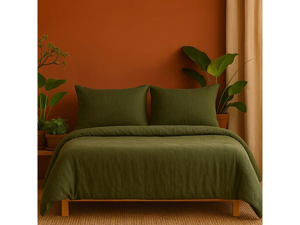 Bettwäsche aus Baumwollgaze Angelina 240x260cm Khaki Wendbar