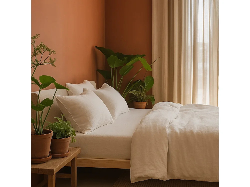 Bettwäsche aus weißer Baumwollgaze 240x260cm Wendbar - Bequem und Warm