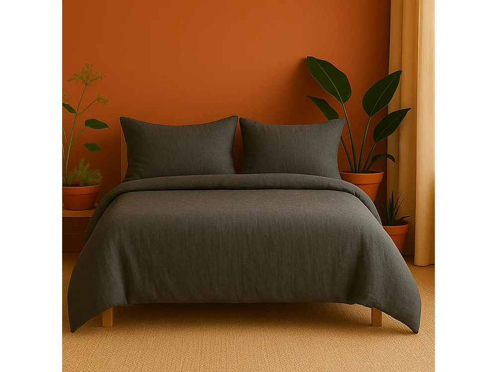 Beddengoed van Katoengaas Angelina 240x260cm Antraciet Grijs