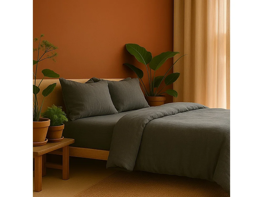 Beddengoed van Katoengaas Angelina 240x260cm Antraciet Grijs