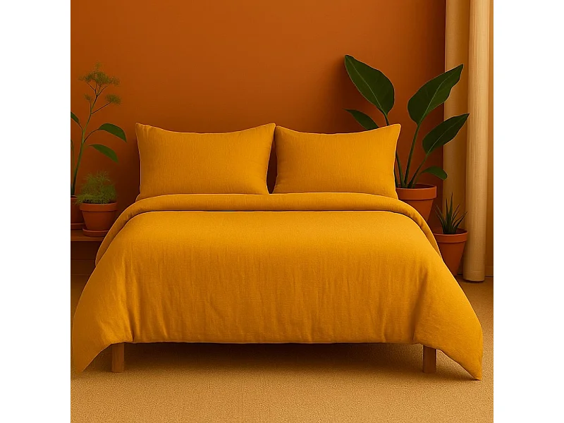 Set Lenzuola in Mussola di Cotone Giallo 240x260cm Reversibile - Confortevole e Caldo