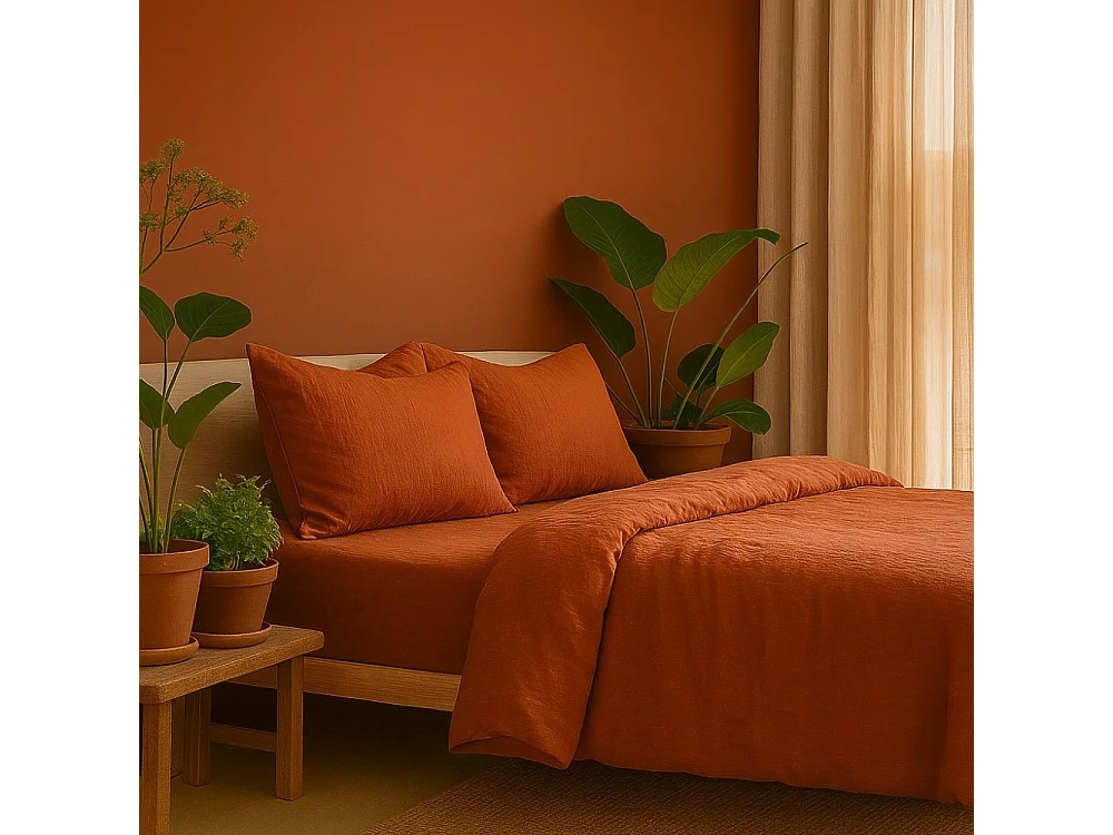 Bettwäsche aus Baumwollgaze Angelina 240x260cm Terrakotta
