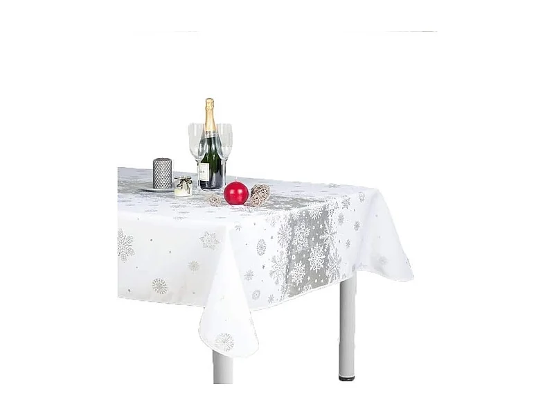 Nappe de Noël Argenté Rectangle ou Ronde - Neige De Noël
